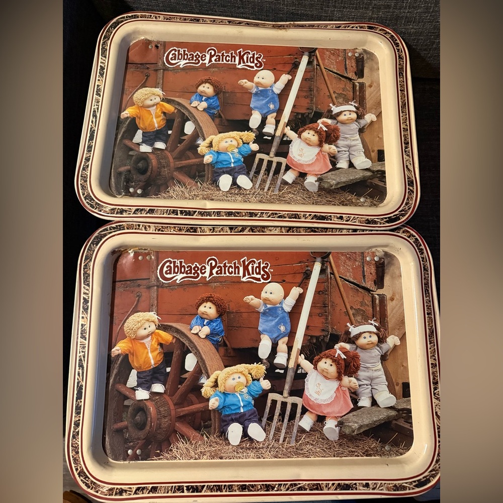 Set of 2 Vintage Cabbage Patch Kids Metal TV Trays